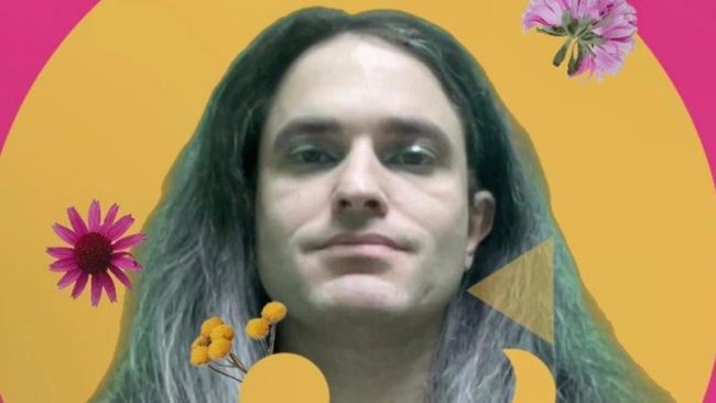 Picture Of And A photo of a long-haired, light-skinned individual. Photos of flowers are airbrushed into the image.